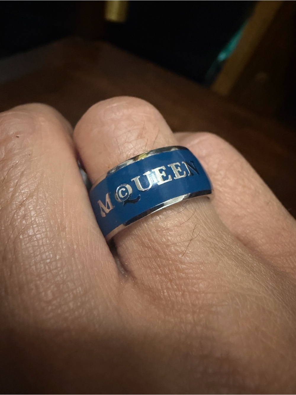 Alexander McQueen Blue and Silver enamel ring